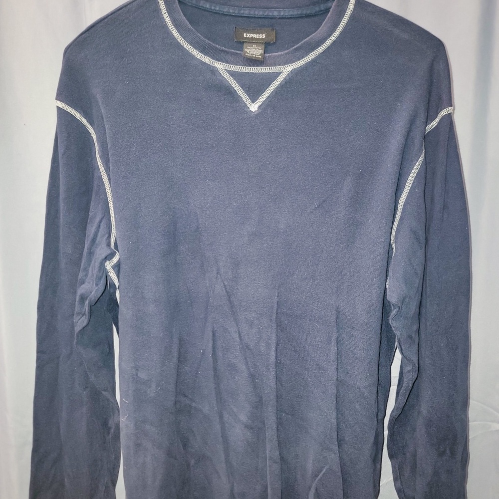 Men's Blue Long Sleeve Pullover Shirt | Express | Vintage Y2K | Medium